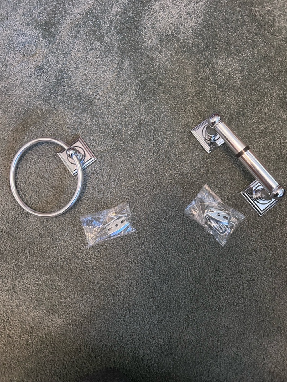 Chrome Bathroom Hardware Set - Towel Ring & Toilet Paper Holder